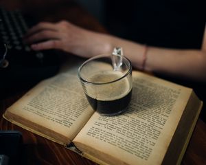 Preview wallpaper coffee, cup, book, hands, aesthetics