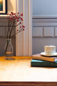 Preview wallpaper coffee, cup, books, vase, berries
