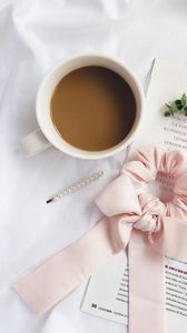 Preview wallpaper coffee, cup, bow, book, aesthetics