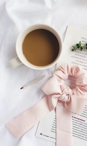 Preview wallpaper coffee, cup, bow, book, aesthetics