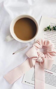 Preview wallpaper coffee, cup, bow, book, aesthetics