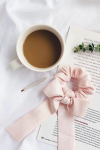 Preview wallpaper coffee, cup, bow, book, aesthetics