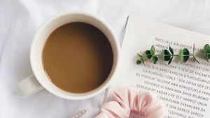 Preview wallpaper coffee, cup, bow, book, aesthetics