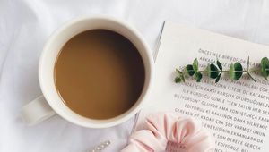 Preview wallpaper coffee, cup, bow, book, aesthetics