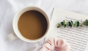 Preview wallpaper coffee, cup, bow, book, aesthetics