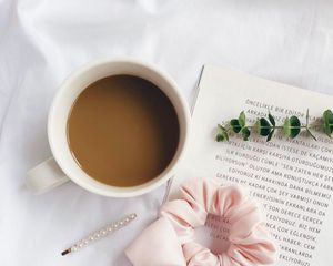 Preview wallpaper coffee, cup, bow, book, aesthetics