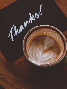Preview wallpaper coffee, cup, card, text, gratitude