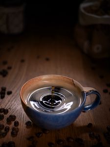 Preview wallpaper coffee, cup, coffee beans, beans, splash