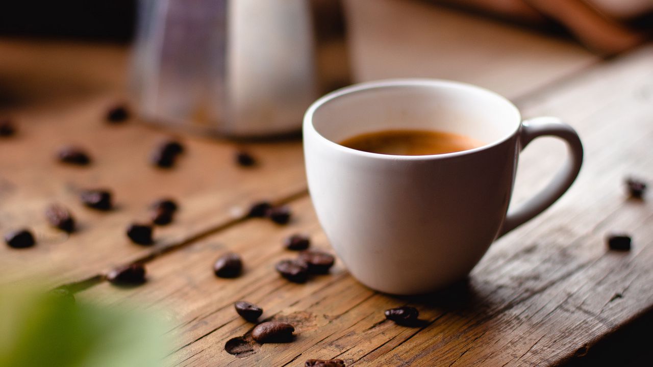 Wallpaper coffee, cup, coffee beans, kettle, table