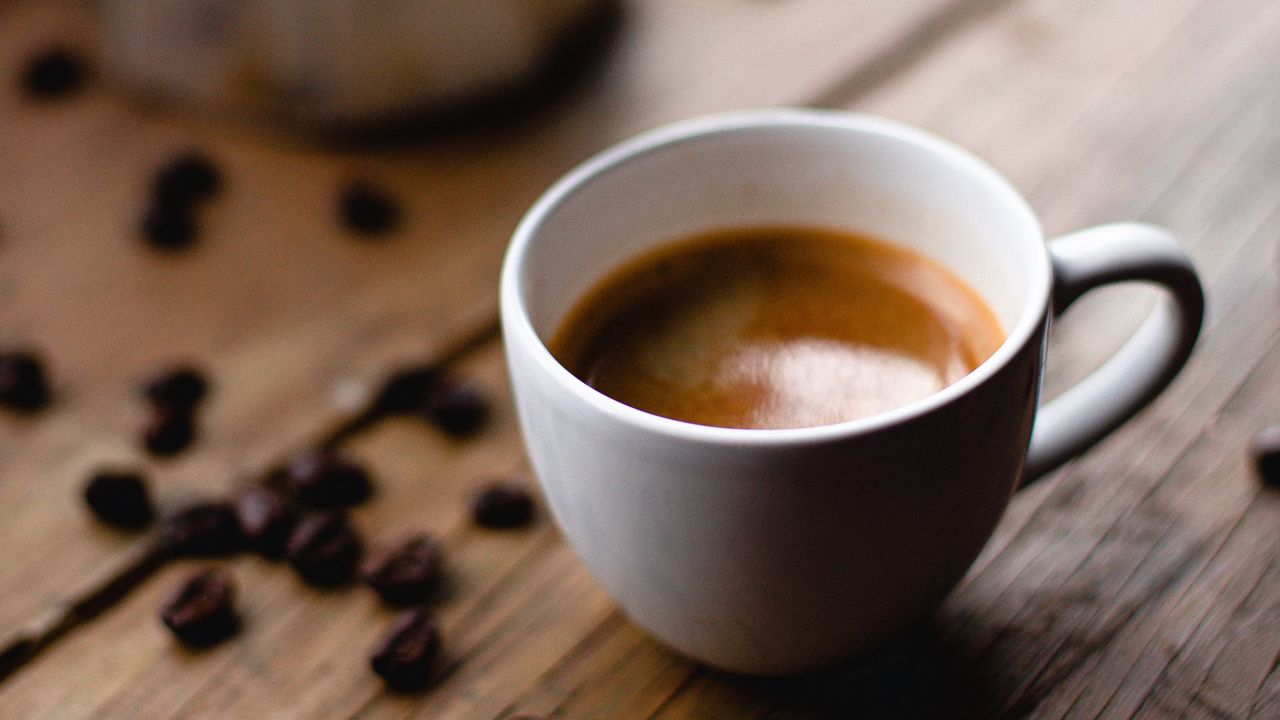 Wallpaper coffee, cup, coffee beans, surface, wooden