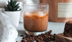 Preview wallpaper coffee, cup, coffee beans, drink, ice