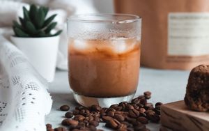 Preview wallpaper coffee, cup, coffee beans, drink, ice