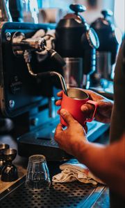 Preview wallpaper coffee, cup, coffee machine, hands, barista