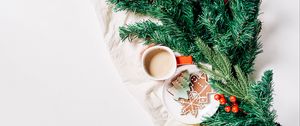 Preview wallpaper coffee, cup, cookies, needles, new year, christmas