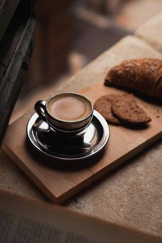 320x480 Wallpaper coffee, cup, drink, plate