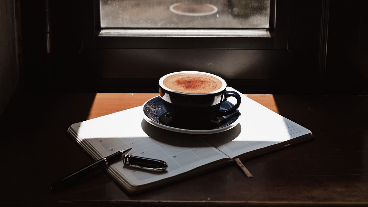 Wallpaper coffee, cup, drink, newspaper, window, room