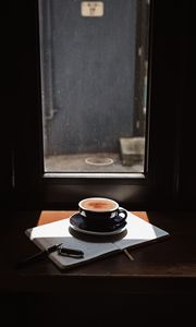 Preview wallpaper coffee, cup, drink, newspaper, window, room