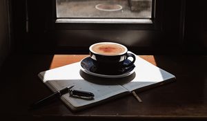 Preview wallpaper coffee, cup, drink, newspaper, window, room