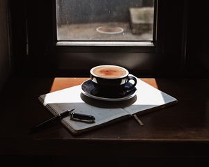 Preview wallpaper coffee, cup, drink, newspaper, window, room