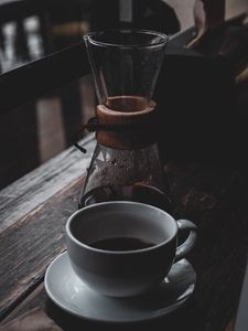 Preview wallpaper coffee, cup, drink, table, wooden