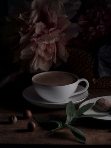 Preview wallpaper coffee, cup, drink, peony, still life