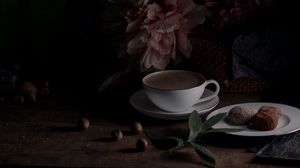 Preview wallpaper coffee, cup, drink, peony, still life