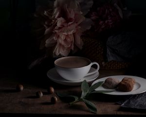 Preview wallpaper coffee, cup, drink, peony, still life