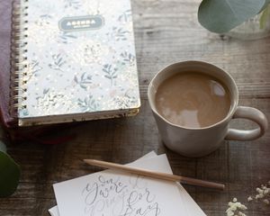 Preview wallpaper coffee, cup, drink, inscription, postcard