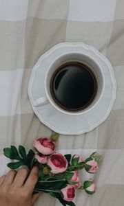 Preview wallpaper coffee, cup, flowers, hand
