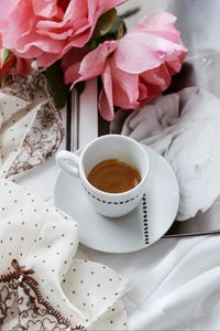 Preview wallpaper coffee, cup, flowers, cloth