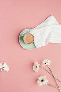 Preview wallpaper coffee, cup, flowers, pink, minimalism