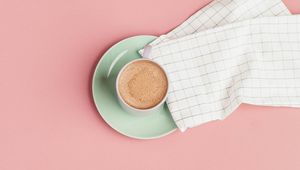 Preview wallpaper coffee, cup, flowers, pink, minimalism