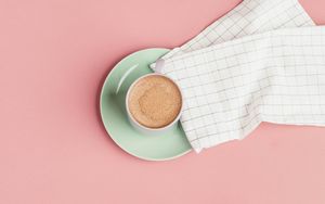 Preview wallpaper coffee, cup, flowers, pink, minimalism