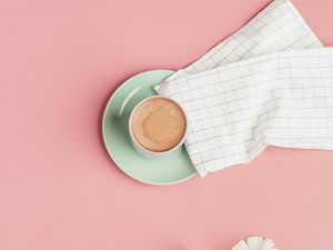 Preview wallpaper coffee, cup, flowers, pink, minimalism