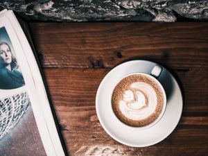 Preview wallpaper coffee, cup, foam, newspaper