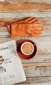 Preview wallpaper coffee, cup, gloves, aesthetics