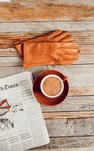 Preview wallpaper coffee, cup, gloves, aesthetics