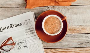 Preview wallpaper coffee, cup, gloves, aesthetics