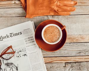 Preview wallpaper coffee, cup, gloves, aesthetics