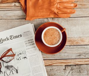 Preview wallpaper coffee, cup, gloves, aesthetics