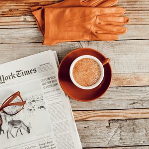 Preview wallpaper coffee, cup, gloves, aesthetics