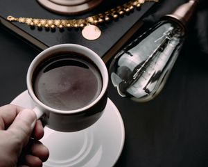 Preview wallpaper coffee, cup, hand, interior