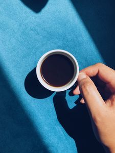Preview wallpaper coffee, cup, hand, drink, blue