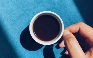 Preview wallpaper coffee, cup, hand, drink, blue