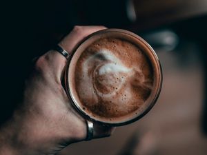 Preview wallpaper coffee, cup, hand, rings