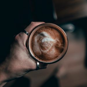 Preview wallpaper coffee, cup, hand, rings