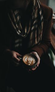 Preview wallpaper coffee, cup, hands, cappuccino