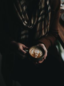 Preview wallpaper coffee, cup, hands, cappuccino