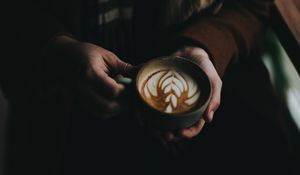 Preview wallpaper coffee, cup, hands, cappuccino