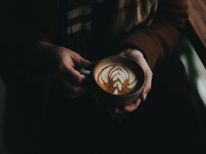 Preview wallpaper coffee, cup, hands, cappuccino